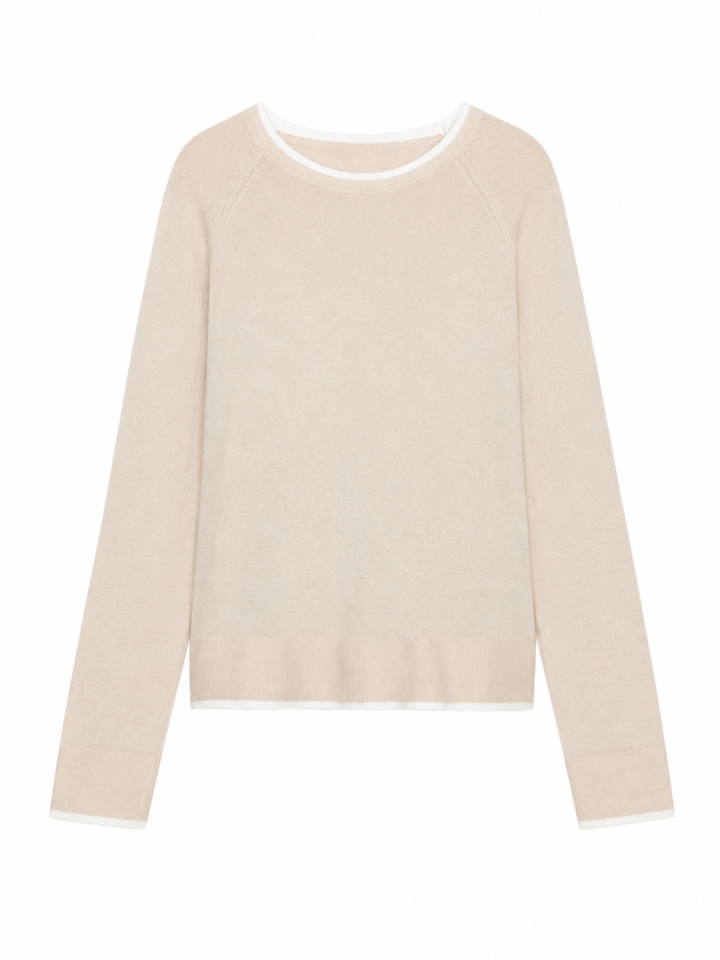 Light Beige Relaxed Fit Crew Neck Knit Sweater
