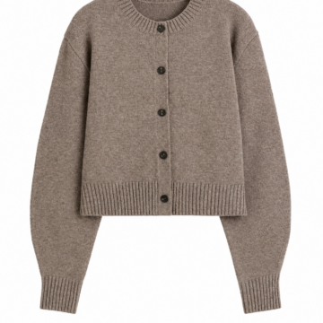 Heather Taupe Cropped Boxy Cardigan with Button Front