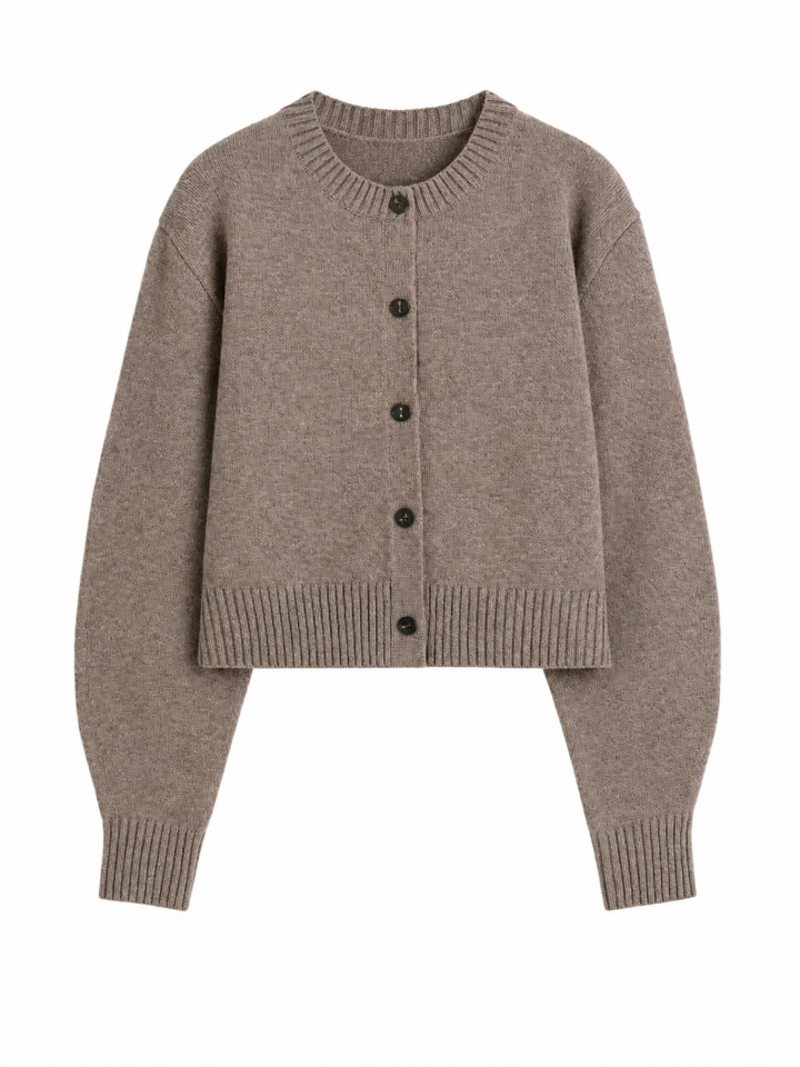 Heather Taupe Cropped Boxy Cardigan with Button Front