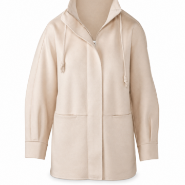 Light Beige Hooded Longline Jacket with Kangaroo Pockets
