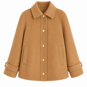 Camel Relaxed A-Line Jacket with Pointed Collar