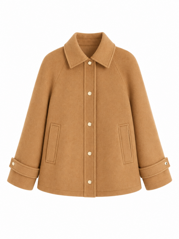 Camel Relaxed A-Line Jacket with Pointed Collar