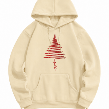 Cream Oversized Pullover Hoodie with Abstract Graphic