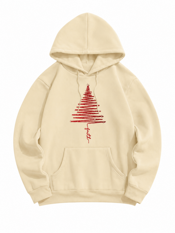 Cream Oversized Pullover Hoodie with Abstract Graphic