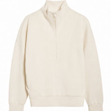 Off-White High Mock Neck Quarter-Zip Pullover Sweater