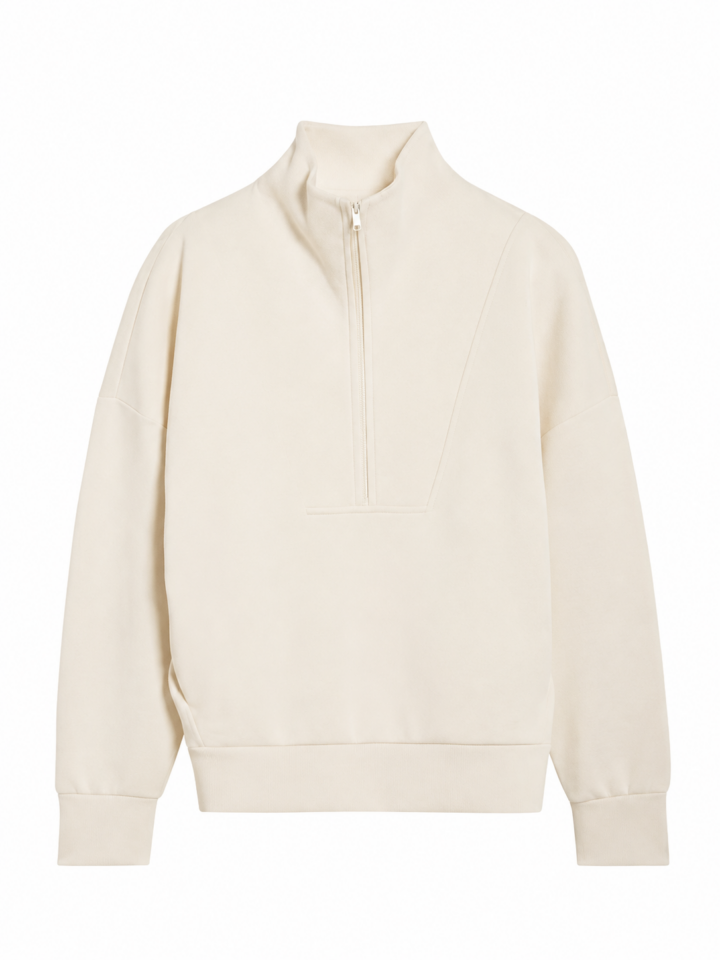 Off-White High Mock Neck Quarter-Zip Pullover Sweater