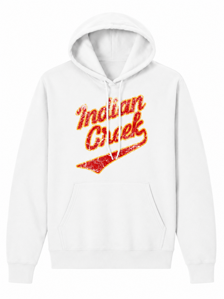 White Relaxed Fit Pullover Hoodie with Red Script Graphic