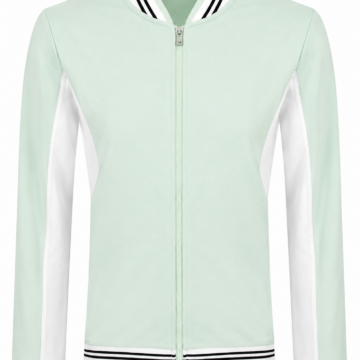 Pale Mint Green and White Color-Block Bomber Jacket