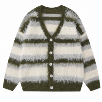 Olive Green Stripe Button-Front Cardigan