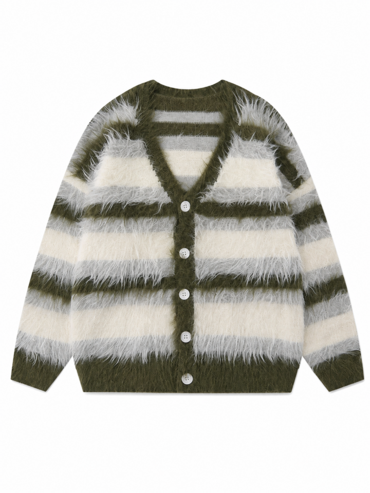 Olive Green Stripe Button-Front Cardigan