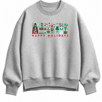 Heather Gray Festive Crewneck Sweatshirt with Holiday Graphic