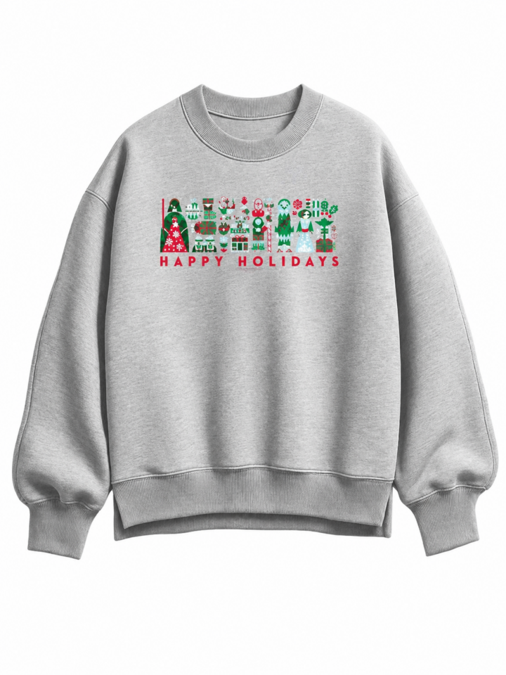 Heather Gray Festive Crewneck Sweatshirt with Holiday Graphic