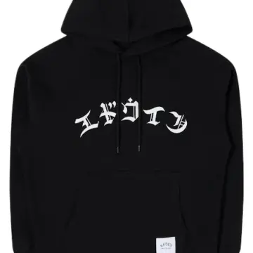 Black Relaxed Fit Pullover Hoodie with White Gothic Lettering