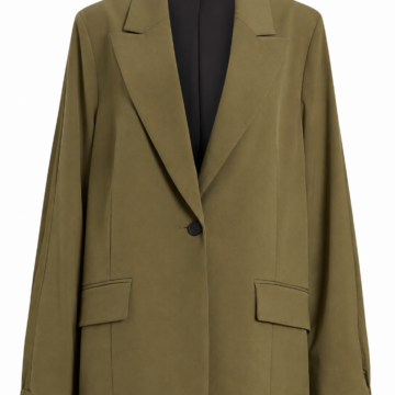 Olive Green Relaxed Oversized Longline Blazer with Notch Lapel