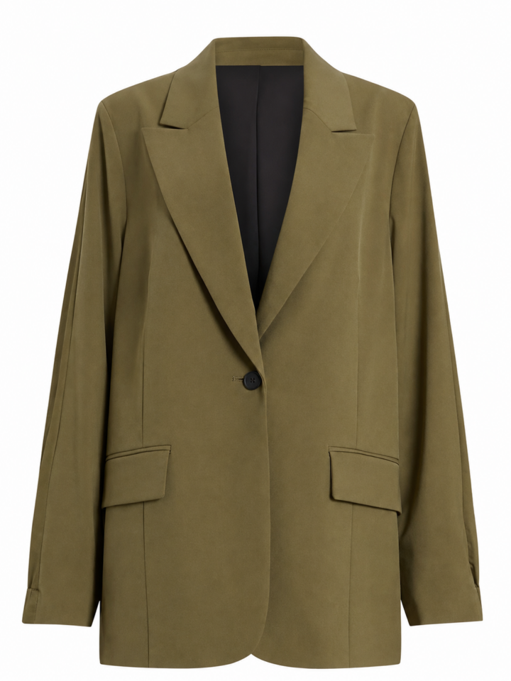 Olive Green Relaxed Oversized Longline Blazer with Notch Lapel