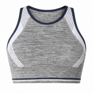 Grey Heather High Neck Sports Bra with White Panels