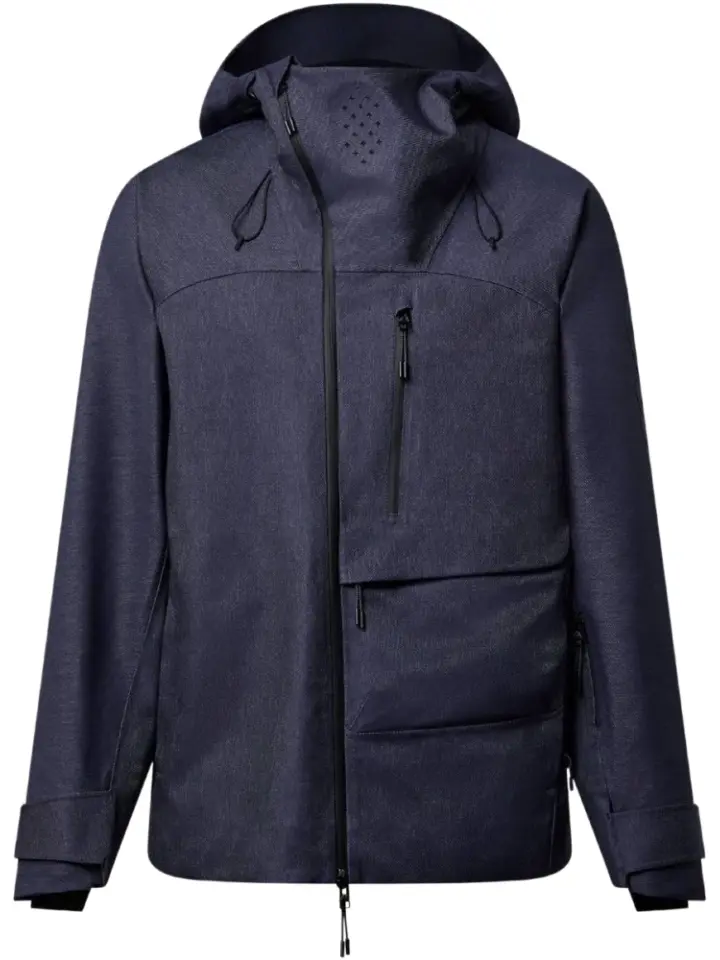 Heathered Navy Blue Hooded Zip Jacket with Textured Weave