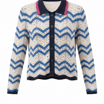 Blue and Cream Cardigan with Chevron Knit Pattern