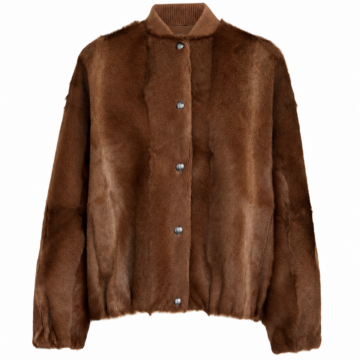 Brown Faux Fur Jacket with Ribbed Collar
