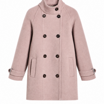 Dusty Pink Double-Breasted Mid-Length Coat with Stand Collar