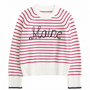 White Knit Sweater with Red Stripes and Boxy Crop Fit