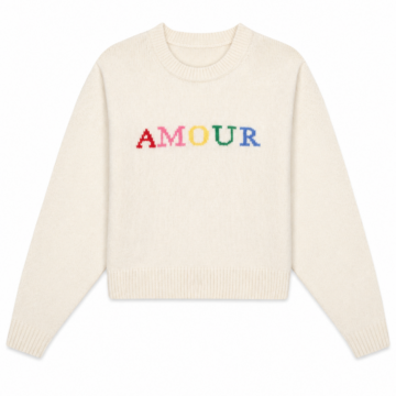 Cream Crew Neck Knit Sweater with AMOUR Graphic