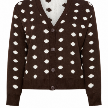 Brown Polka Dot Button-Front Knit Cardigan