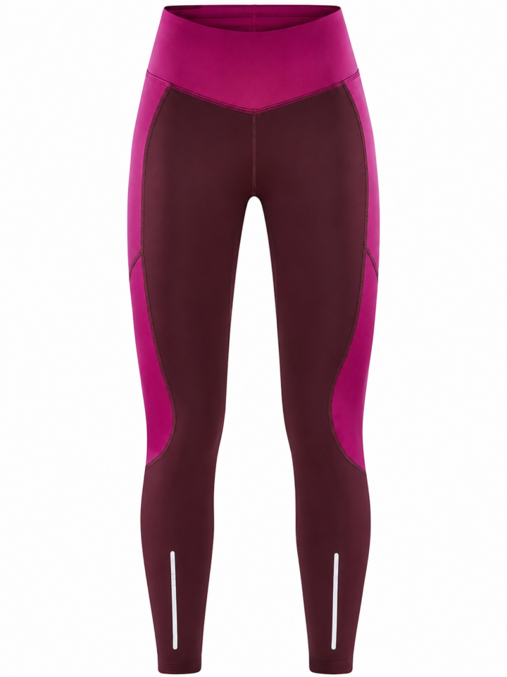 Burgundy and Magenta High-Waisted Color-Block Leggings