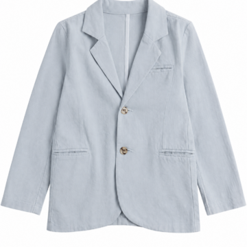 Light Blue Relaxed Straight Fit Blazer with Notch Lapel and Two Buttons
