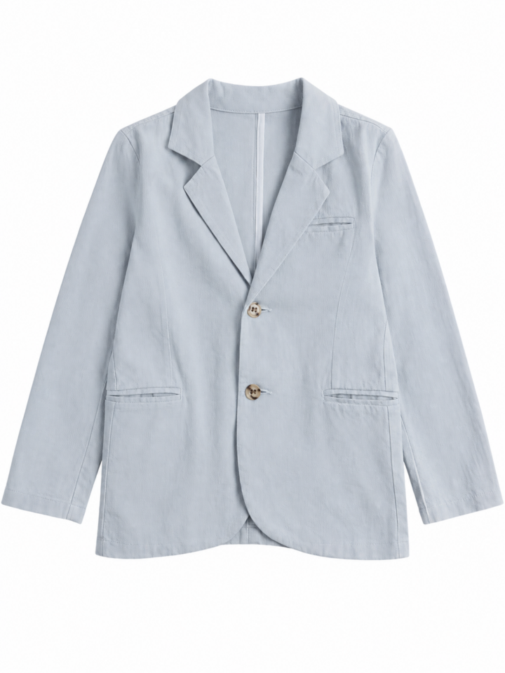 Light Blue Relaxed Straight Fit Blazer with Notch Lapel and Two Buttons