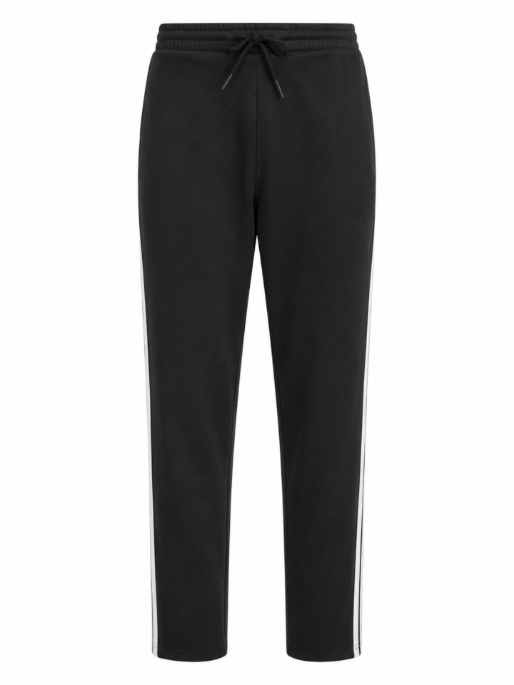 Black Straight Leg Sweatpants with White Stripe