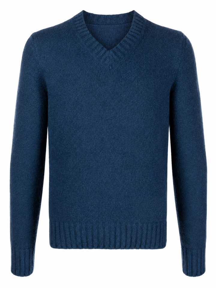 Navy Blue V-Neck Long Sleeve Knit Sweater