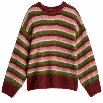 Burgundy Pink Olive Striped Fuzzy Sweater