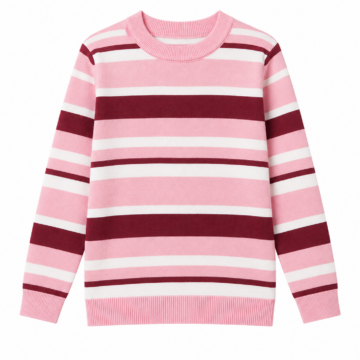 Striped Pullover Sweater in Pink, White, and Burgundy