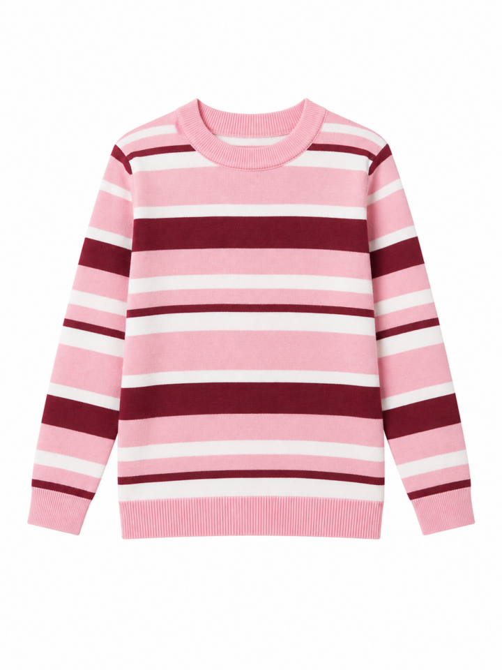 Striped Pullover Sweater in Pink, White, and Burgundy