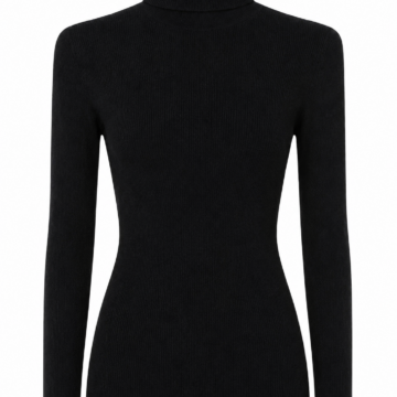 Black Ribbed Turtleneck Bodycon Knit Top