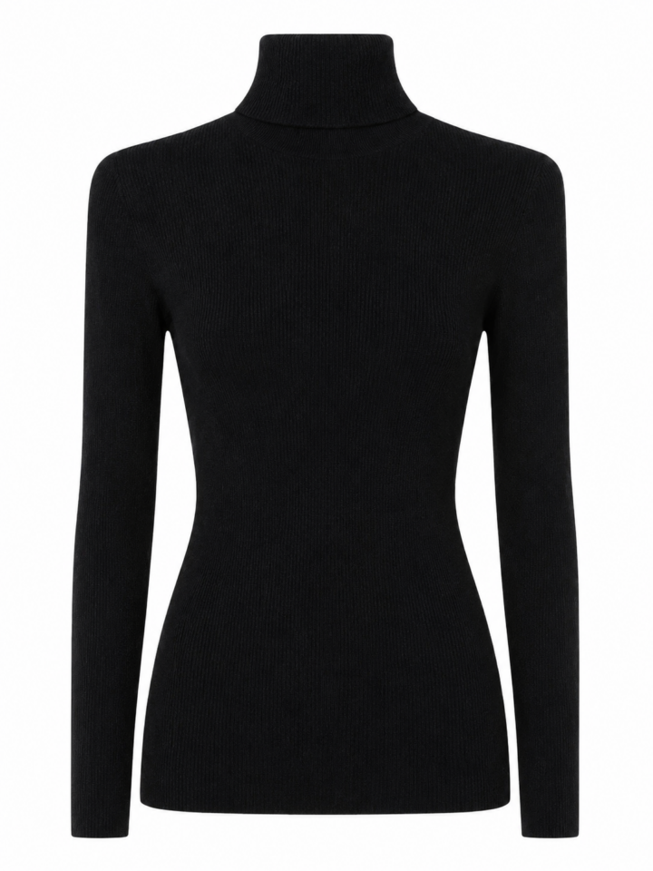 Black Ribbed Turtleneck Bodycon Knit Top