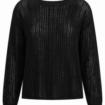 Black Semi-Sheer Stripe Boat Neck Sweater