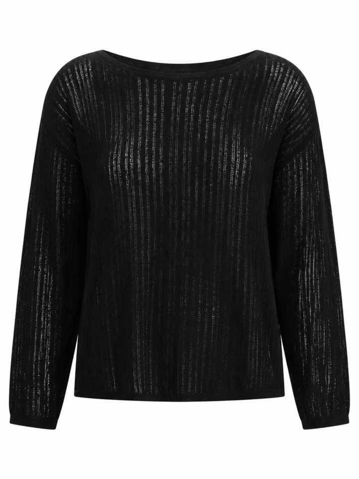 Black Semi-Sheer Stripe Boat Neck Sweater