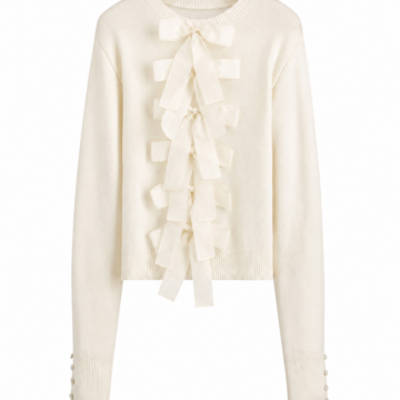 Cream Knit Sweater with Fabric Bows and Drop Shoulders