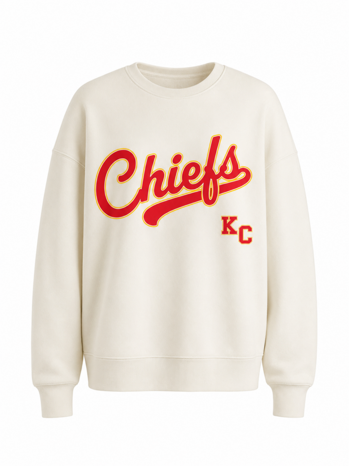 Off-White Oversized Crewneck Sweatshirt with Red Chiefs Script