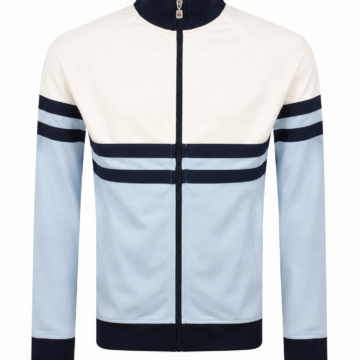 White Light Blue Navy Full-Zip Track Jacket with Contrasting Stripes