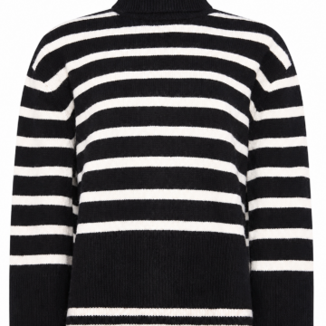 Black and White Striped Knit Turtleneck Sweater
