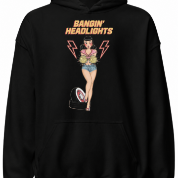 Black Retro Graphic Pullover Hoodie with Kangaroo Pocket