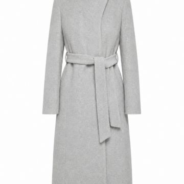 Light Heather Grey Long Straight Wrap Coat with Self-Tie Belt