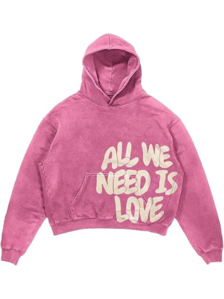 Washed Pink Retro Love Graphic Hoodie