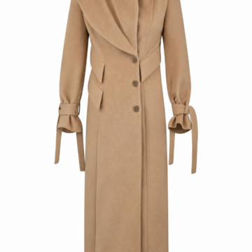 Camel Longline Draped Collar Wool Coat