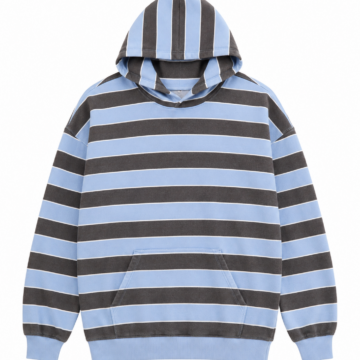 Light Blue and Charcoal Grey Striped Pullover Hoodie