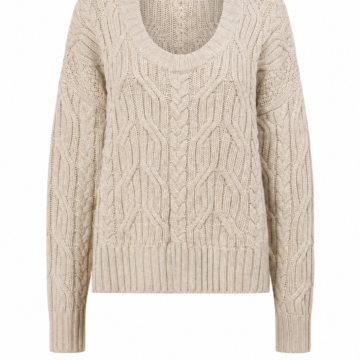 Light Oatmeal Cable Knit Sweater with Diamond Pattern