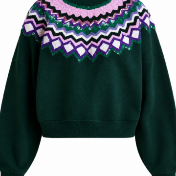 Dark Green Fair Isle Knit Sweater with Sequin Details